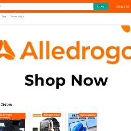 strona internetowa inspirowana serwisem allegro, baner wygenerowany przez AI, zawiera wyszukiwanie produktów po kategorii i po wpisaniu nazwy produktów, również jest formularz logowania i rejestracji, koszyk i pobieranie faktury