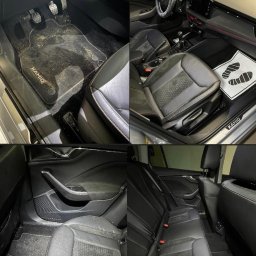 Błysk AutoSPA Nysa - Auto marki Skoda Kamiq przed i po czyszczeniu tapicerki samochodowej. Usługa wykonana w Nysie. Widoczne fotele, dywaniki i elementy wnętrza.