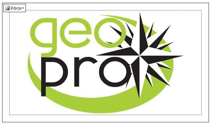 Grafika z logo 'geo pro' w kolorach zieleni i czerni, z motywem kompasu, umieszczona na białym tle w prostokątnej ramce.