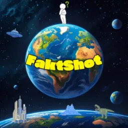 Grafika z planetą Ziemią w kosmosie, z elementami science fiction: UFO, dinozaur, futurystyczne budynki. Na planecie widnieje napis 'Faktshot'.