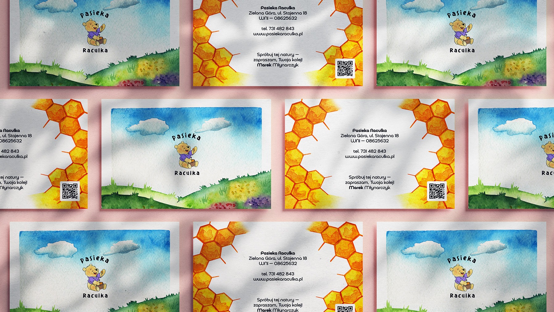 Realizacja i druk wizytówek Zielona Góra - od ScaleStudio na zamówienie dla lokalnego klienta Marka z Pasieki Raculka.