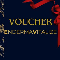 Natalia Kudlicka - Elegancki, granatowo-złoty voucher 'Endermavitalize' z czerwoną wstążką, idealny na prezent. Minimalistyczny design z efektem marmuru po lewej stronie.