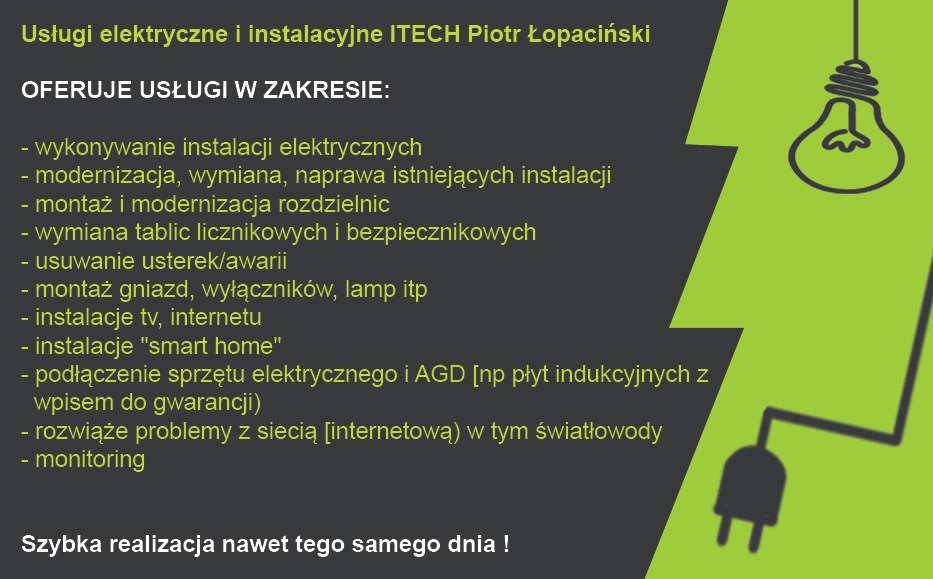 Oferta usług elektrycznych: instalacje, modernizacje, smart home, podłączenia AGD, usuwanie awarii, monitoring. Szybka realizacja.