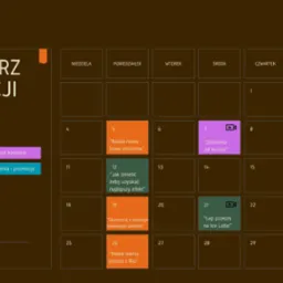 Plan publikacji na Maj 2025 dla kawiarni Zmielona Cafe. Kalendarz treści obejmuje produkty, edukację kawową, klimat kawiarni, wydarzenia i promocje. Zakres publikacji: posty, wideo, FB/IG.