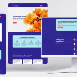 Responsywna strona internetowa kwiaciarni z widocznym formularzem kontaktowym, ofertą kwiatów z giełdy we Wrocławiu i informacjami o współpracy. Ciemny motyw, nowoczesny design.