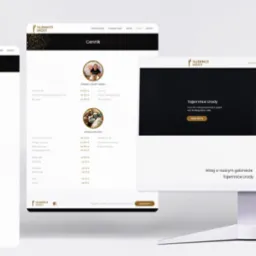 Responsywna strona internetowa salonu urody na różnych urządzeniach. Widoczne logo, oferta, zakładka cennik i opinie klientów. Minimalistyczny design w odcieniach bieli i złota.