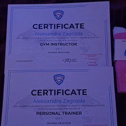 Ukończyłam kurs na trenera personalnego i instruktora siłowni 