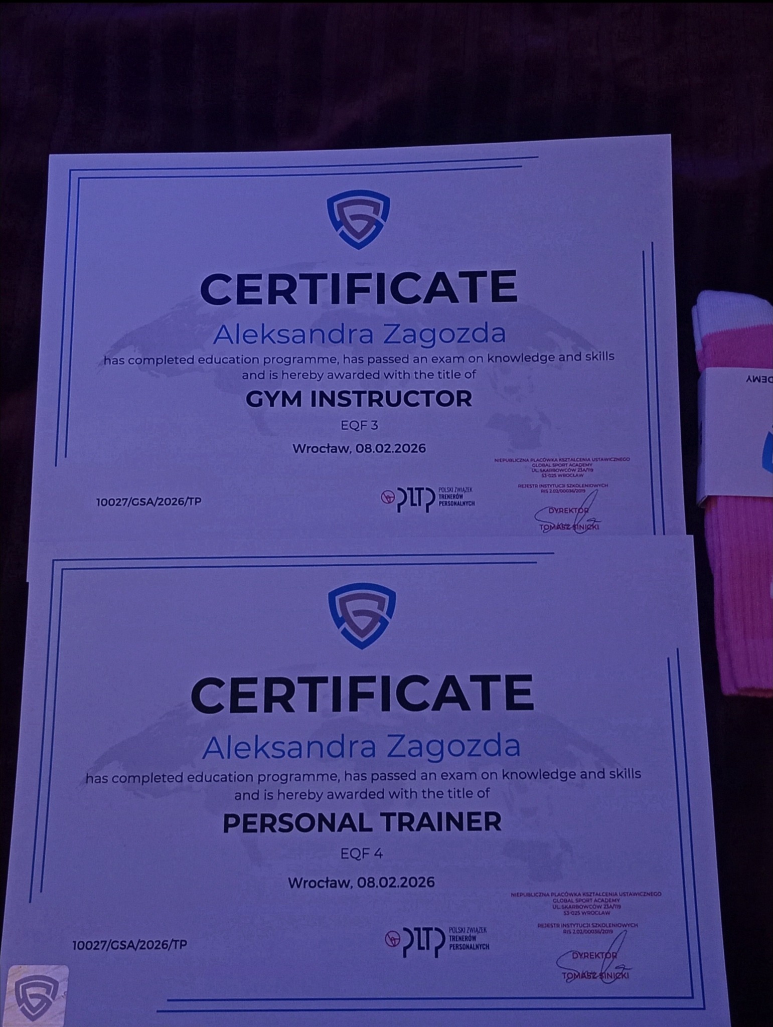 Ukończyłam kurs na trenera personalnego i instruktora siłowni