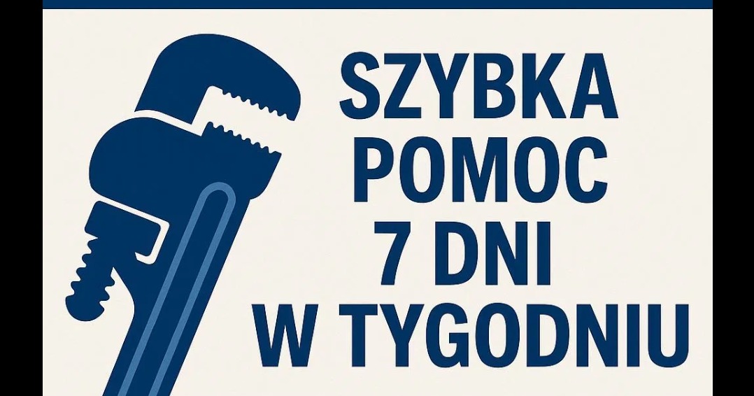 Niebieski klucz francuski obok napisu 'Szybka pomoc 7 dni w tygodniu' na kremowym tle. Grafika informacyjna.