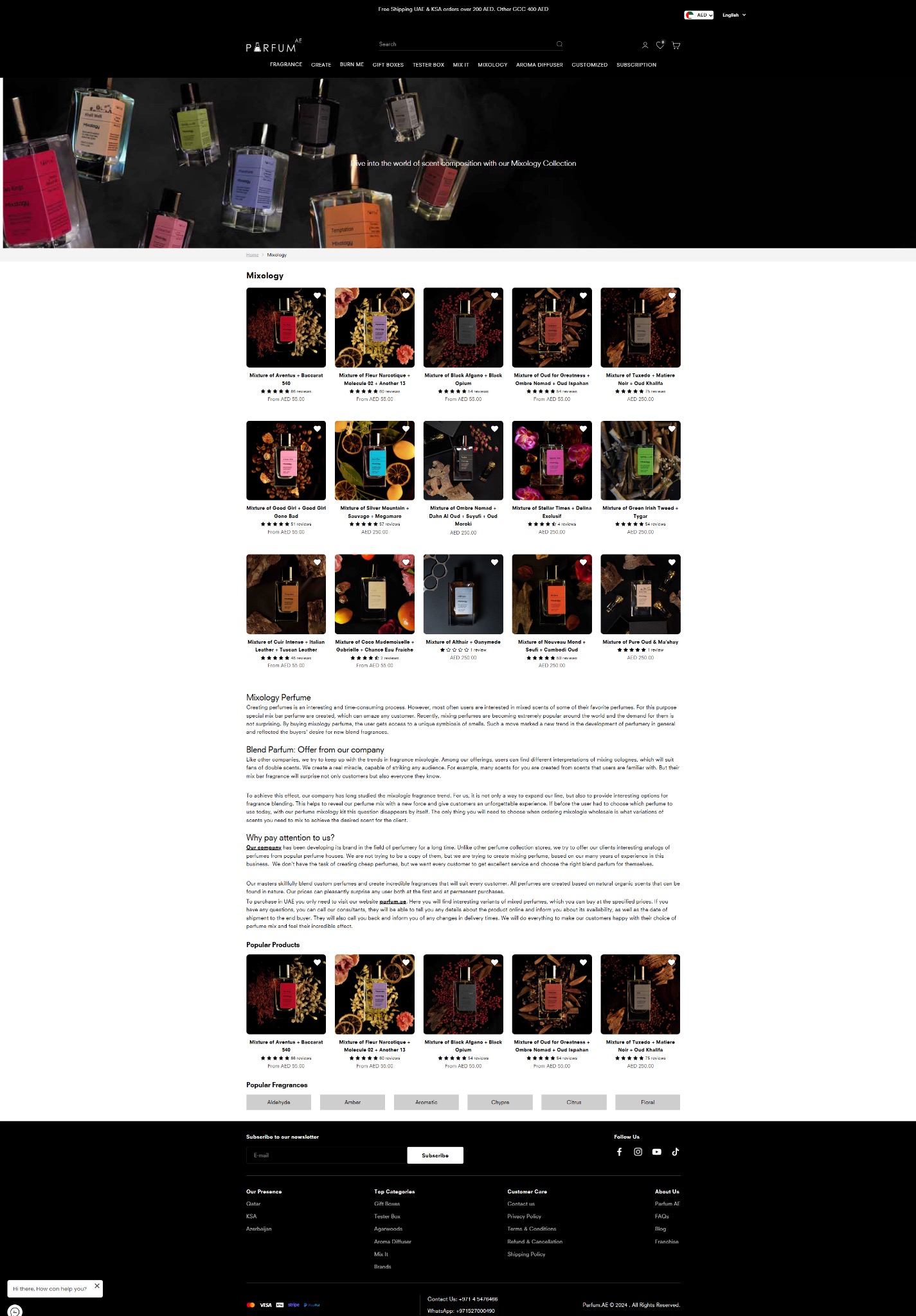 Zdjęcie prezentuje ofertę mixologii perfum. Widoczne są flakony różnych zapachów, promujące mieszanie aromatów i tworzenie unikalnych kompozycji zapachowych.