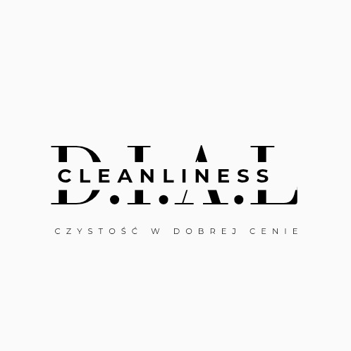 Eleganckie logo firmy 'D.I.A.L Cleanliness' z hasłem 'Czystość w dobrej cenie' na jasnym tle. Minimalistyczny design z wyraźnym fontem.