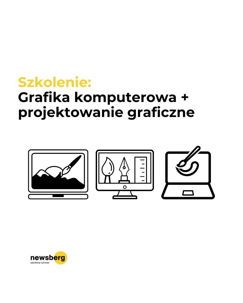 Grafika komputerowa i projektowanie graficzne: Szkolenie z ikonami monitorów i laptopa z narzędziami graficznymi, logo newsberg.