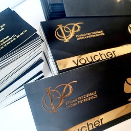 Ekskluzywne wizytówki + vouchery 3D + złocenie - projekt + druk + wysyłka.