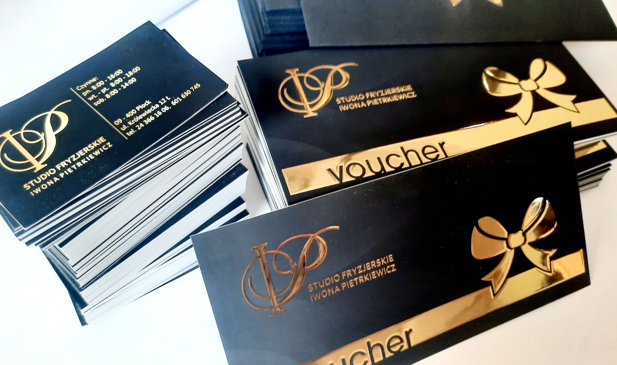 Ekskluzywne wizytówki + vouchery 3D + złocenie - projekt + druk + wysyłka.