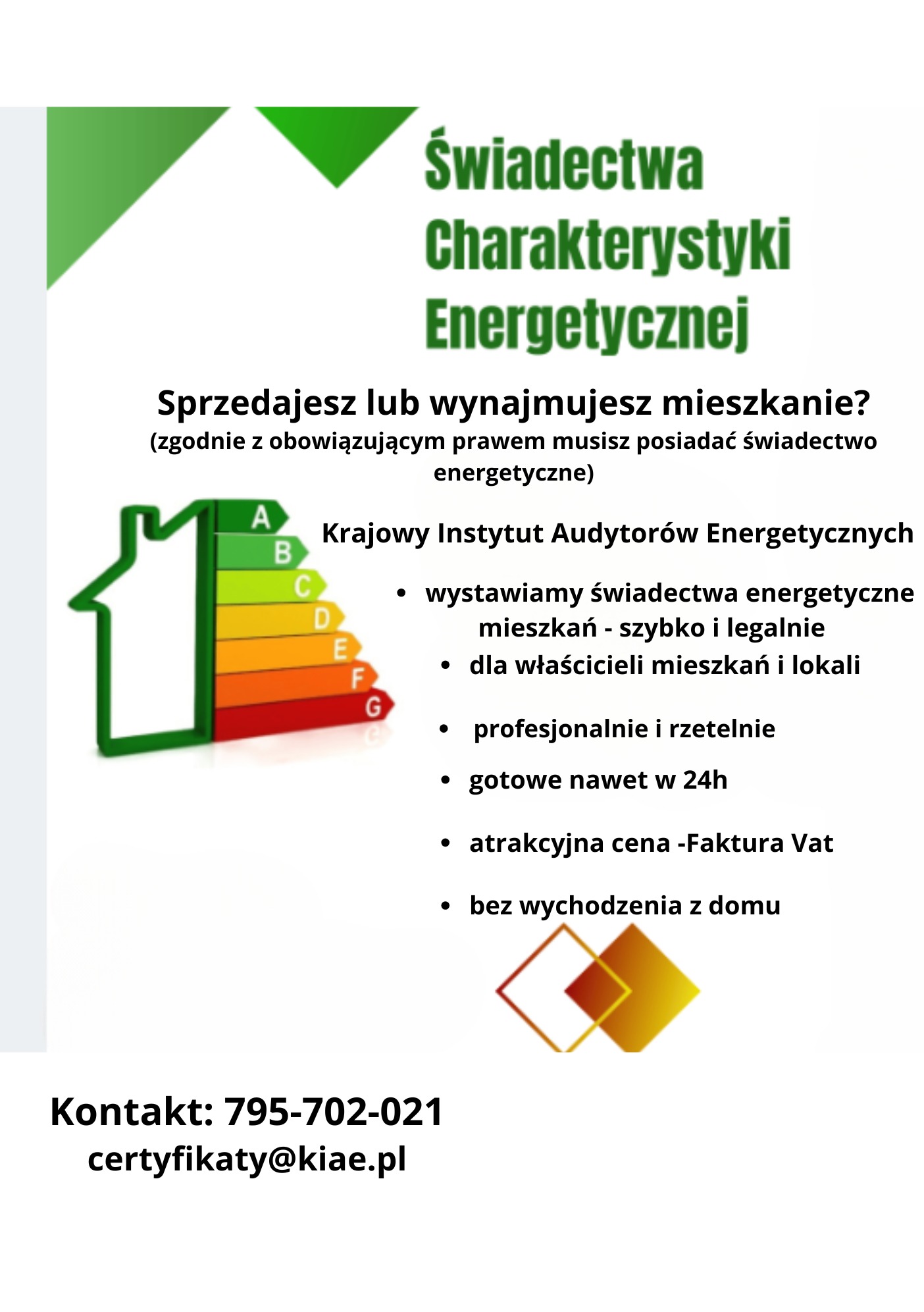 Oferta: Świadectwa charakterystyki energetycznej dla mieszkań i lokali. Wystawiamy szybko, legalnie, profesjonalnie i rzetelnie. Gotowe w 24h. Atrakcyjna cena.