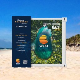 Elementy identyfikacji wizualnej i oznakowania klubu plażowego w Łebie 