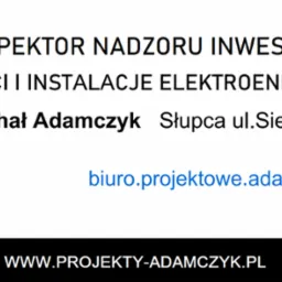 Logo firmy: Inspektor Nadzoru Inwestorskiego sieci i instalacji elektroenergetycznych. Dane kontaktowe: adres, telefon, e-mail, strona www.
