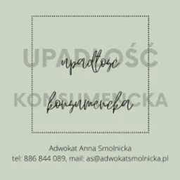 Grafika z napisem „Upadłość Konsumencka” w ozdobnej ramce, imieniem i nazwiskiem adwokata oraz danymi kontaktowymi na stonowanym tle.