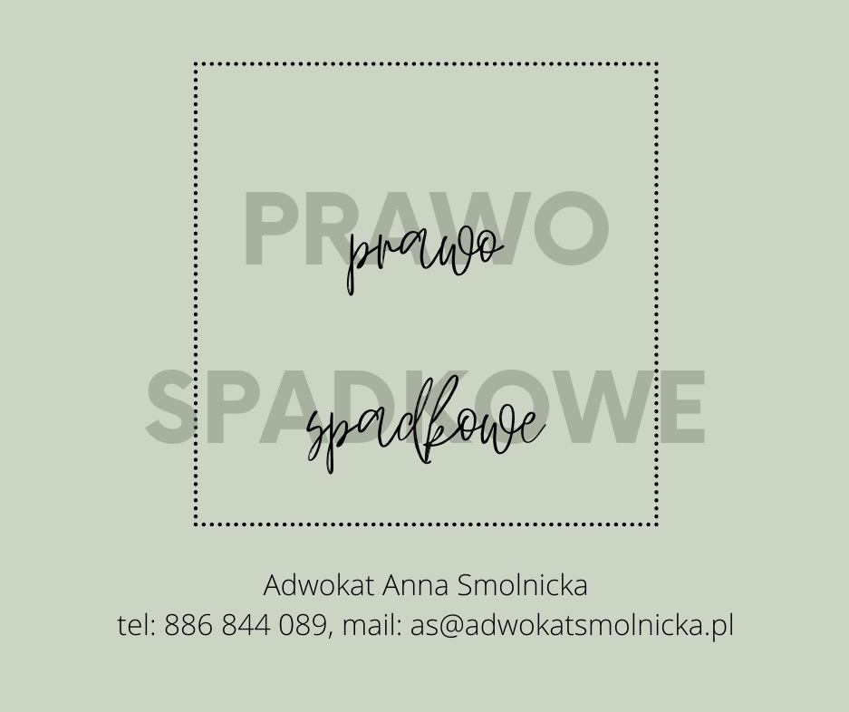 Grafika z napisem 'Prawo Spadkowe' w kwadratowej ramce, imię i nazwisko adwokata oraz dane kontaktowe na jasnym tle.