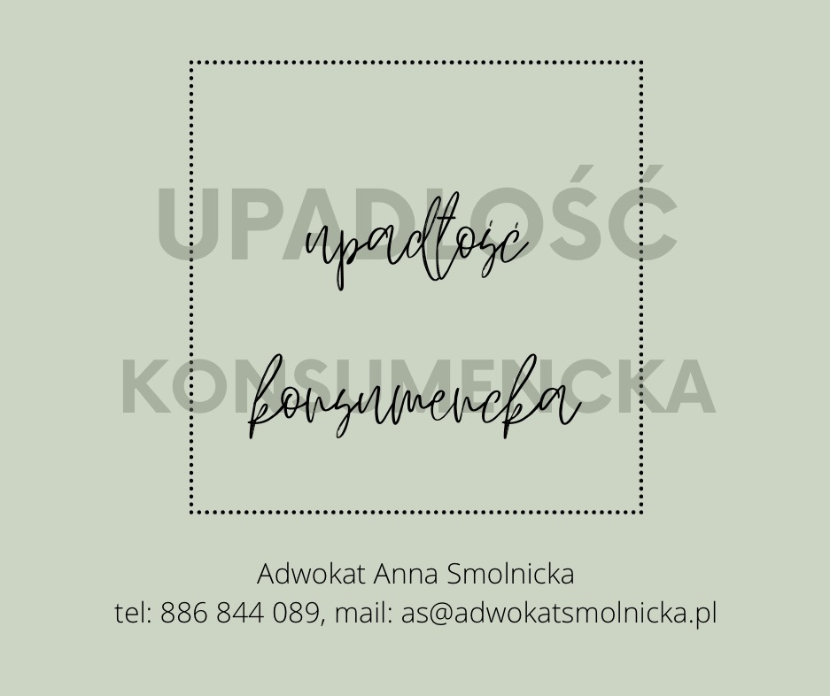 Grafika z napisem „Upadłość Konsumencka” w ozdobnej ramce, imieniem i nazwiskiem adwokata oraz danymi kontaktowymi na stonowanym tle.