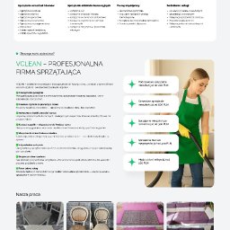 VCLEAN – Profesjonalna firma sprzątająca w Krakowie. Stworzyliśmy dla VCLEAN nowoczesną stronę internetową pod klucz, prezentującą ofertę usług sprzątających w przejrzysty i atrakcyjny sposób, z naciskiem na prostą nawigację i szybki kontakt z klientem.