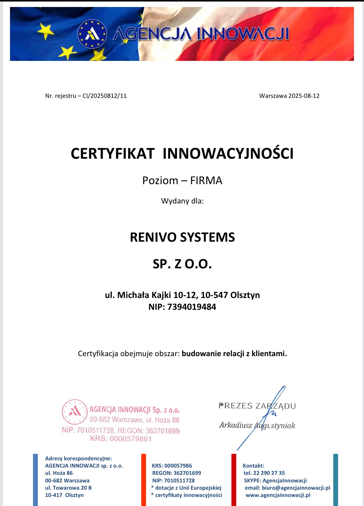 Certyfikat Innowacyjności