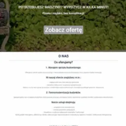 Strona internetowa firmy STYMASZ z ofertą wynajmu sprzętu budowlanego i termomodernizacji. Widoczne menu, nagłówek z hasłem i przycisk 'Zobacz ofertę'.