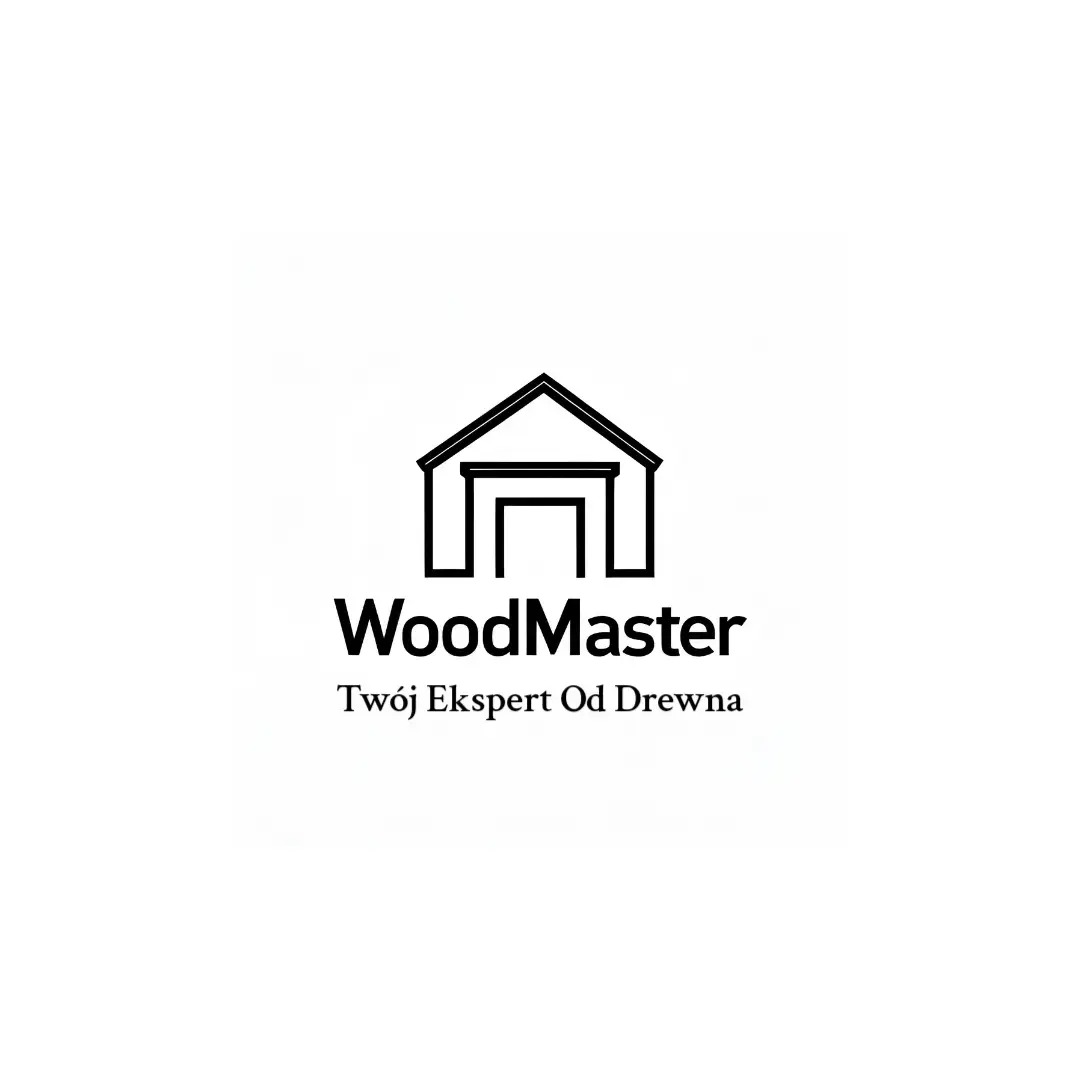 Logo firmy WoodMaster, specjalizującej się w drewnie, z minimalistycznym symbolem domu i hasłem 'Twój Ekspert Od Drewna'.
