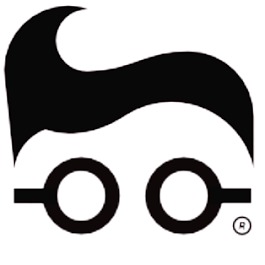 Czarno-białe logo okulisty: stylizowana twarz z okularami o okrągłych szkłach i charakterystyczną fryzurą. Symbol zarejestrowany znakiem ®.