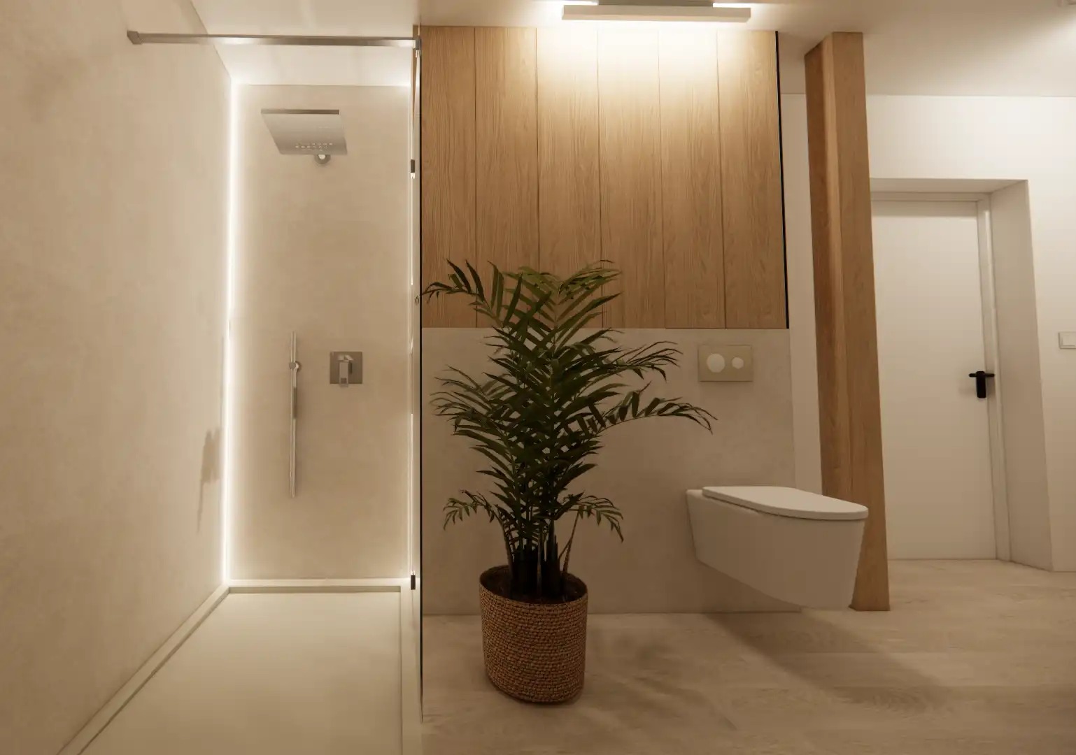 Projekt łazienki, prysznic z LED