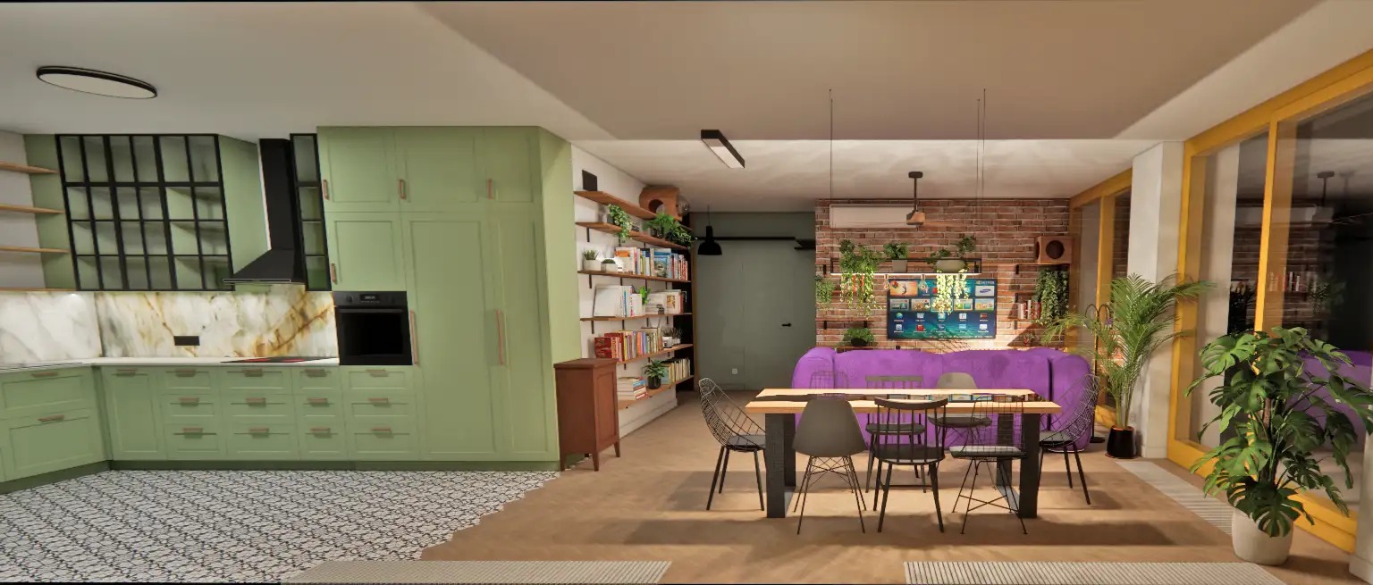 Projekt mieszkania w Bydgoszczy, kuchnia i salon