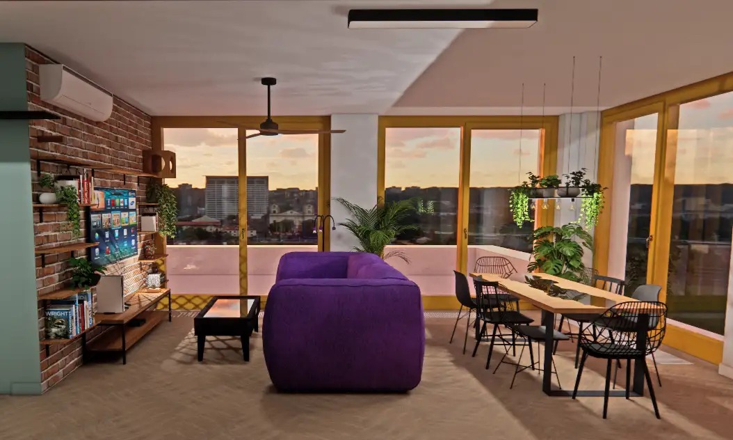 Projekt mieszkania w Bydgoszczy, salon z jadalnią