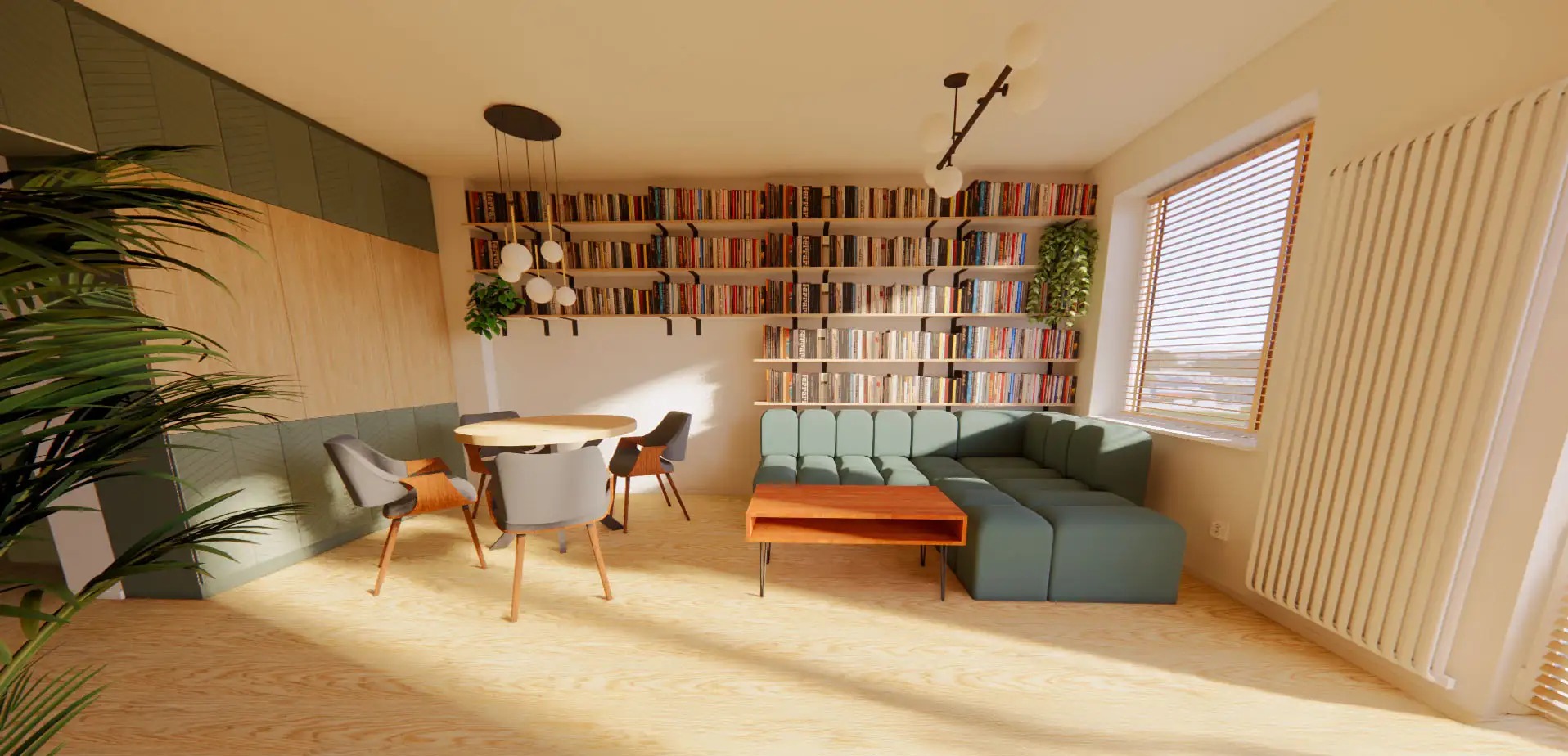 Projekt salonu w Gdańsku z półkami na książki na wymiar