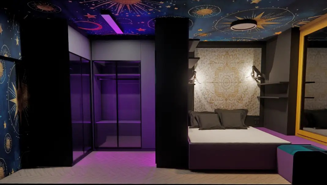 Projekt mieszkania w Bydgoszczy, sypialnia z garderobą na wymiar