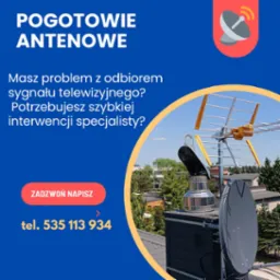 Antena satelitarna i kierunkowa na kominie, usługi pogotowia antenowego, szybka interwencja specjalisty od odbioru sygnału telewizyjnego. Numer telefonu.