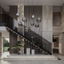 Przestronny hol wejściowy w domu z drewna księżycowego