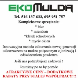 EkoMulda: Kompleksowe sprzątanie biur, mieszkań, klatek schodowych, mycie okien. Innowacyjna metoda odkurzania. Atrakcyjne ceny i rabaty przy stałej współpracy.