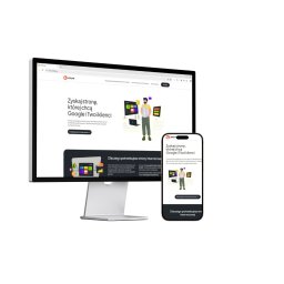 NOIJEST SPÓŁKA Z OGRANICZONĄ ODPOWIEDZIALNOŚCIĄ - Ekran monitora i smartfona prezentujące stronę internetową liftify.me z ilustracjami i tekstem: 'Zyskaj stronę, której chcą Google i Twoi klienci'.