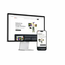 Ekran monitora i smartfona prezentujące stronę internetową liftify.me z ilustracjami i tekstem: 'Zyskaj stronę, której chcą Google i Twoi klienci'.