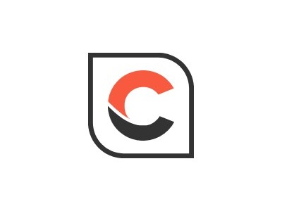 Minimalistyczne logo: litera C podzielona kolorystycznie (czerwony/czarny) w obramowaniu o zaokrąglonych rogach na białym tle. Nowoczesny design.