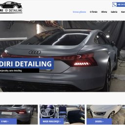 STREFA PROJEKTU Paulina Hacieja-Andryszczyk - Szary Audi e-tron GT po detailingu w warsztacie Sdiri Detailing, widok z tyłu, z widocznym logo firmy na zdjęciu. Prezentacja efektu usługi auto detailingu.