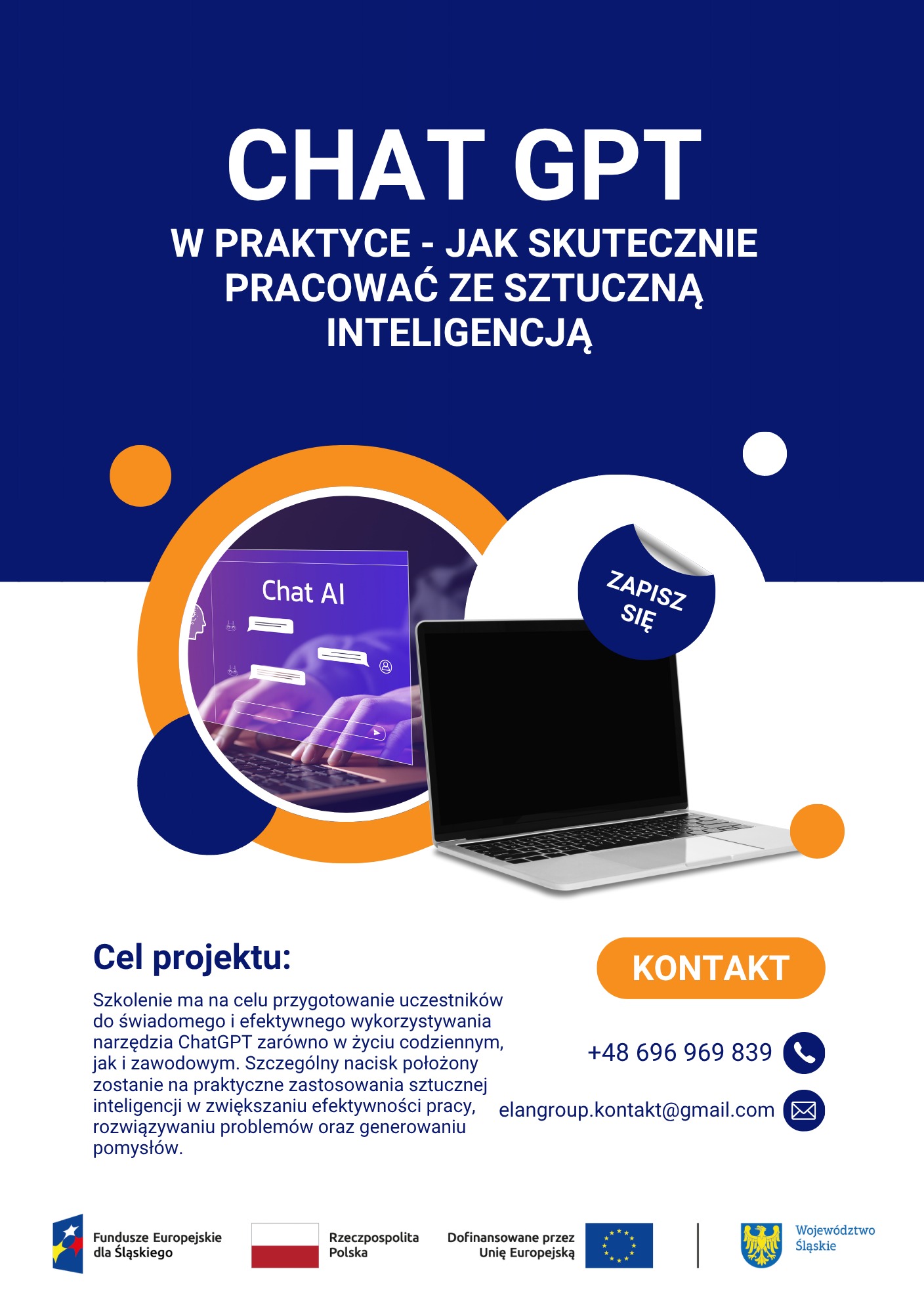 Ulotka szkoleń dofinansowanych z Unii Europejskiej.