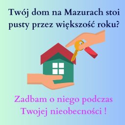 Masz dom na Mazurach, w którym bywasz tylko sezonowo?
Nie chcesz, by przez resztę roku stał pusty i niszczał?
Zajmę się nim-dopilnuję, by był bezpieczny, zadbany i gotowy na Twój powrót.