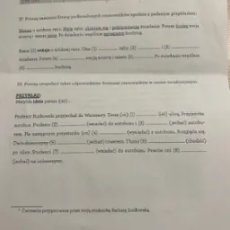 Karta pracy z ćwiczeniami z gramatyki języka rosyjskiego, skupiająca się na odmianie czasowników. Tekst w języku polskim z przykładami i zadaniami do uzupełnienia.