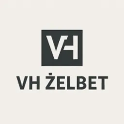 Minimalistyczne logo 'VH ŻELBET' w czerni na jasnym tle, prezentujące nazwę firmy specjalizującej się w konstrukcjach żelbetowych.