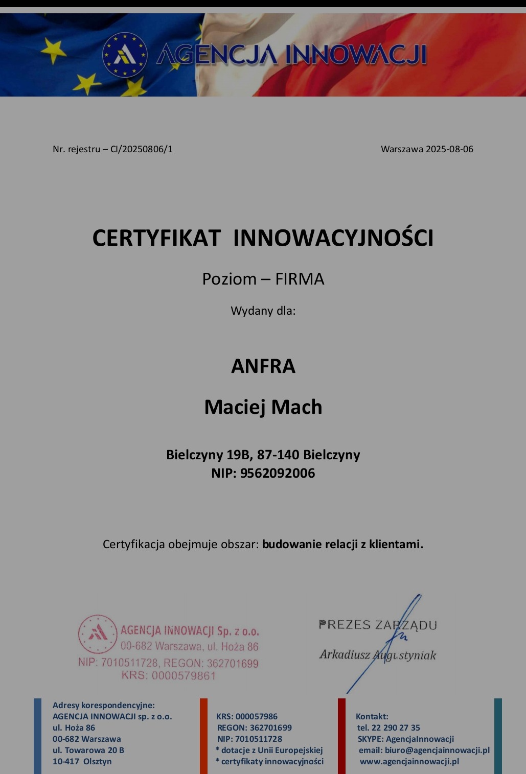 Certyfikat innowacyjności