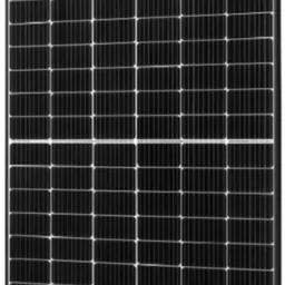 Czarny panel fotowoltaiczny o regularnej strukturze ogniw, widoczny z bliska, prezentowany w neutralnym oświetleniu. Układ ogniw w rzędach i kolumnach.