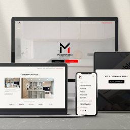 Ad Vision - Responsywna strona internetowa Mekam Meble na różnych urządzeniach: laptop, tablet i smartfon. Prezentacja oferty kuchni na wymiar. Nowoczesny design.