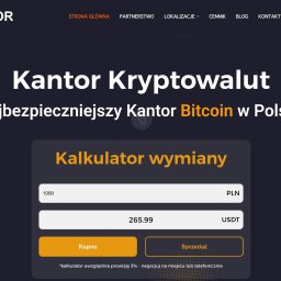 Alligatorbox - Strona internetowa kantoru kryptowalut z kalkulatorem wymiany PLN na USDT. Widoczne logo i hasło: Najbezpieczniejszy Kantor Bitcoin w Polsce.