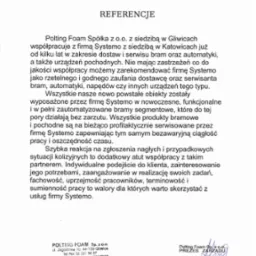 referencje z Firmy Polting Foam